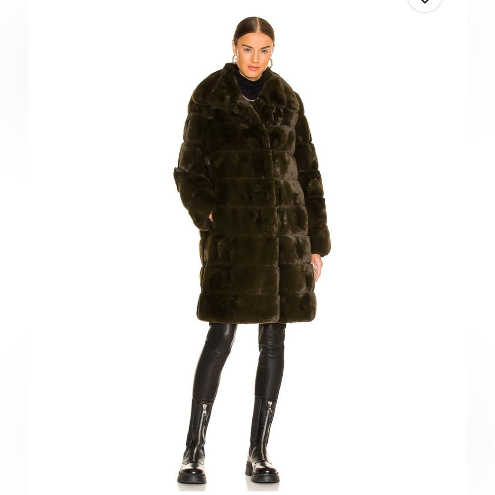 Adrienne Landau Dark Green Faux Fur Jacket